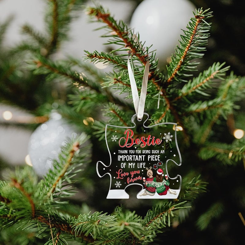 SUCHAGIFT Best Friend Ornaments for Christmas Tree - Best Friends Bestie Ornaments for Women - Bestie Friendship Christmas Ornament - Besties Gifts for Women - Acrylic Puzzle Piece Ornament 2025 - Image 4